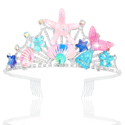 YARIEW Mermaid Crown Mermaid Birthday Decorations Fish Scales Seashell Hair Accessories for Women Mermaid Headband Tiara Mermaid Birthday Party Pink