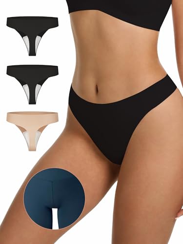 Image of LUCKMEEY Cotton Thongs for Women Seamless Thongs for Women No Show Thong Panty Liners Workout G-String Thongs Underwear
