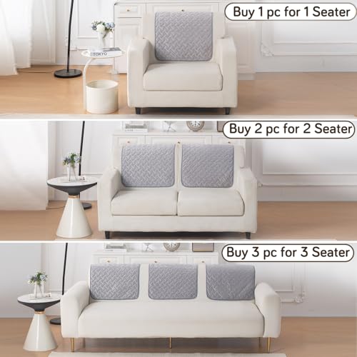 Image of HOKIPO Premium Velvety Quilted Sofa Backrest Cover - Anti-Slip, Washable, 'Softline Quilted Series' | Arctic Grey (AR-6322-DGRY)