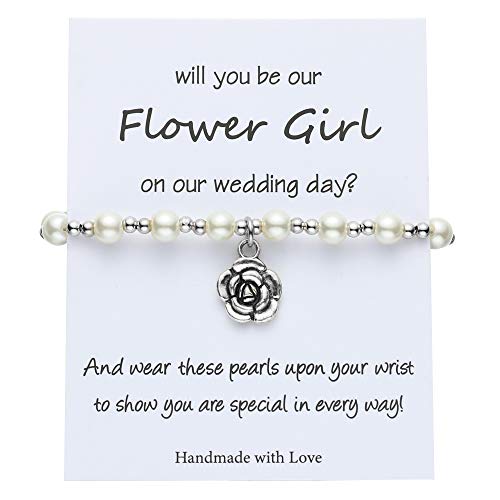 IEFSHINY Flower Girl Gifts Bracelet, Wedding Gifts for Flower Girl Wedding Bracelet for Litter Girl Flower Girl Proposal Gift Flower Girl Charms White
