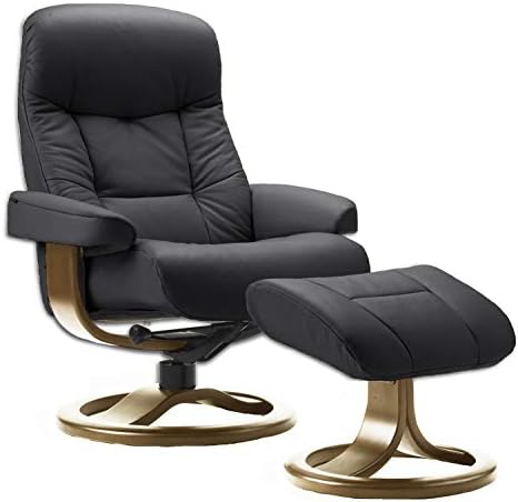 Fjords Hjellegjerde Leather Norwegian Ergonomic Scandinavian Lounge Reclining Chair 215 Muldal Small Swivel Recliner Furniture Nordic Line Genuine Black Leather Teak Wood