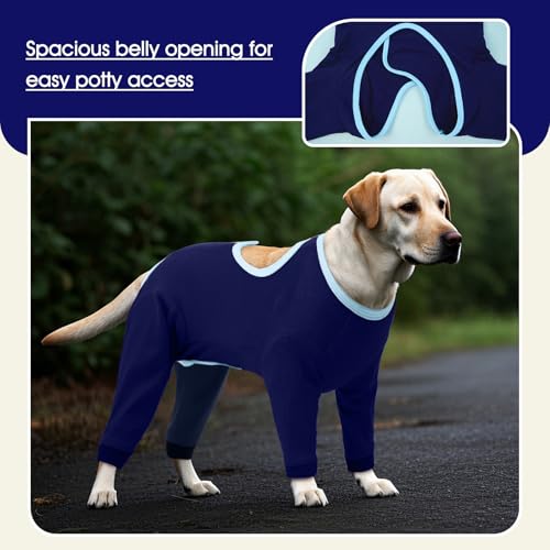Image of IDOMIK Dog Recovery Suit After Surgery,Long Sleeve Dog Surgical Onesie for Surgery,Soft Breathable Pet Pajamas Anti Shedding,Adjustable Bodysuit Prevent Licking Wound,Cone Collar Alternative,Blue,XL