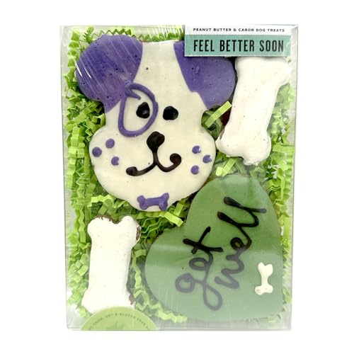 Bubba Rose Biscuit Company: Decorated Feel Better Soon Dog Treats - Crunchy Biscuit - Natural Get Well Gourmet Dog Cookies - Pack of 4 Cookies - Made in The USA
