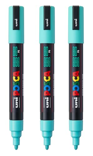 Image of posca PC-5M Water-Based Paint Markers, Reversible Medium Tip (1.8-2.5mm), Aqua Green, 3 Count