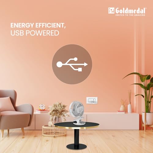 Image of Goldmedal i-Fan 100mm Mini Portable Fan - White | Pack of 1 | DesK Mountable & Multi-Clip Function | 360 Rotation Horizontal & Vertical