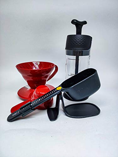 Kit Coador Hario V60 01 Vermelho + Espumador Preto + Balança