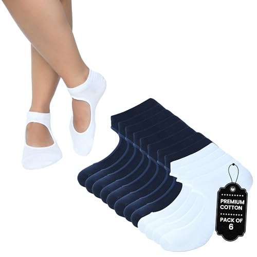 Image of BALENZIA Grip Pilates Socks for Women | Non Slip Yoga Socks | Pack of 6 | Anti-Skid for Dance, Ballet, Hospital Use