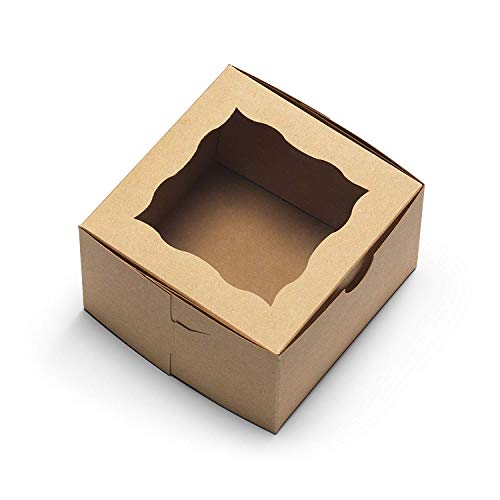 Image of Paper Bakery Box with Window, Pack of 20, Brown