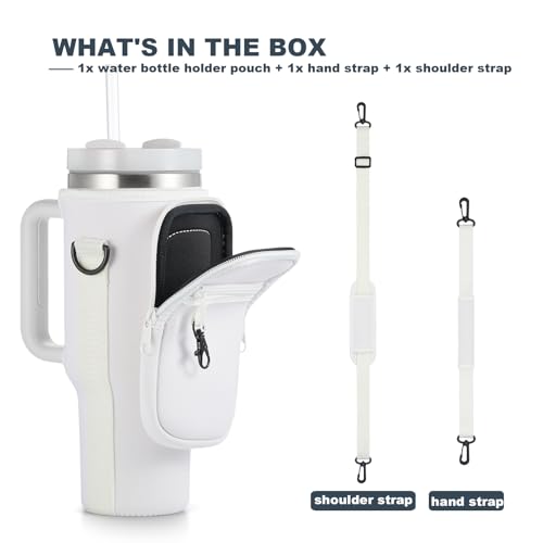 Image of Water Bottle Carrier Bag with Phone Pocket for Cream Stanley 40 oz Tumbler with Handle, Cream Insulated Neoprene Cup Holder Pouch Strap for Stanley Cup Accessories