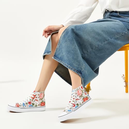 Image of yageyan Womens High Top Canvas Sneakers Fashion White Shoes for Women | Comfortable classic casual lace up slip on breathable tennis shoes