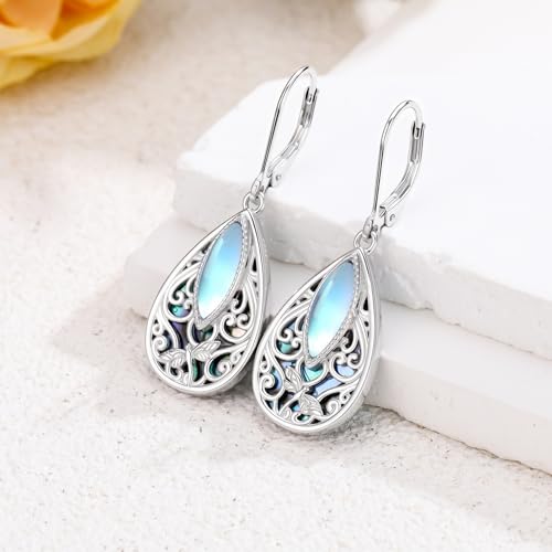 TRISHULA Filigree Leverback Earrings for Women S925 Sterling Silver Moonstone Dove Dragonfly Owl Earrings for Women Animal Jewelry Birthday Gift2