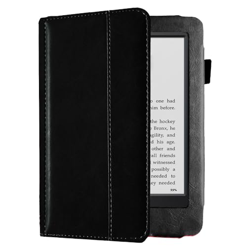 AKLiSa Funda para Kindle Touch 2012 (D01200) con tapa magnética de poliuretano de alta calidad, color negro
