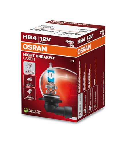 Osram Night Braker Laser HB4, mit 150 Prozent, Next Gen, Halogenscheinwerfer, 1 lampe, Allgemein, Faltschachtel