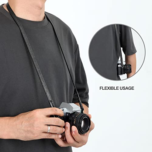 Padwa Camera Strap Set - 0.43" Black Full Grain Genuine Leather And 2" Blue Vintage Pure Cotton Jacquard Embroidery Woven Camera Straps For Photographers #TOP4