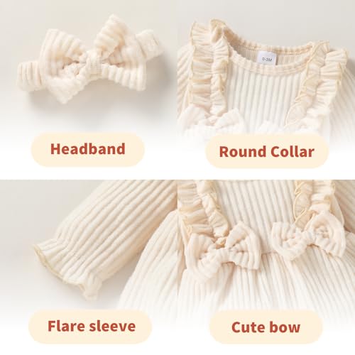 YOUNGER TREE Baby Girl Romper Fall Winter Long Sleeve Newborn Bodysuit with Headband Infant Clothes4