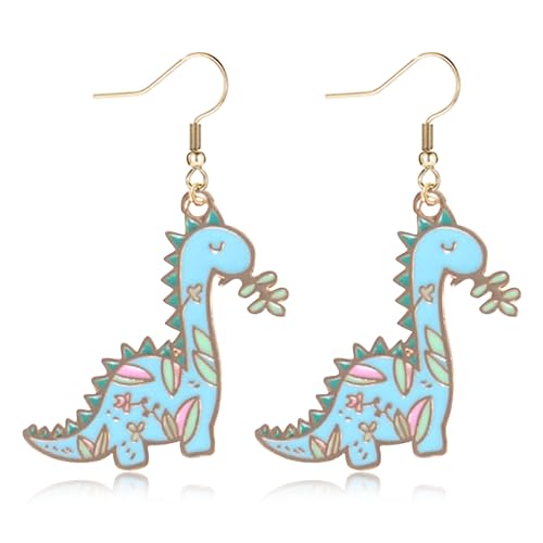 Cute Dinosaur Drop Earrings for Women Funny Dinosaur Earrings Dino Animal Dangle Earrings Blue Lovely Animal Dangling Earrings Birthday Gifts for women