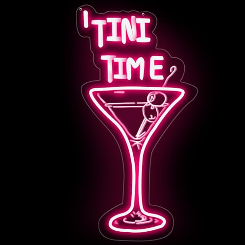 Image of Tini Time LED Neon Sign, Martini LED Light, Elegant Cocktail Glass Neon | USB Powered Dimmable Martini Cocktail Bar Wall Decor, Bar Wall Art, Pub Deoration, Gift for Martinit Lover 16.5 inchx8.7 inch, Pink