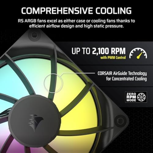 CORSAIR RS120 ARGB PWM 120mm PC Case Fan Daisy Chain Compatible Triple Pack Black CO-9050181-WW