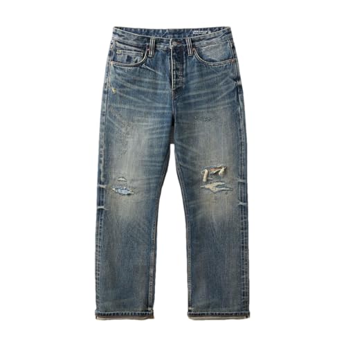 Men High Standard Loose Relax Selvedge Denim Jeans 100% Cotton Fabric Pants Dark Blue 31