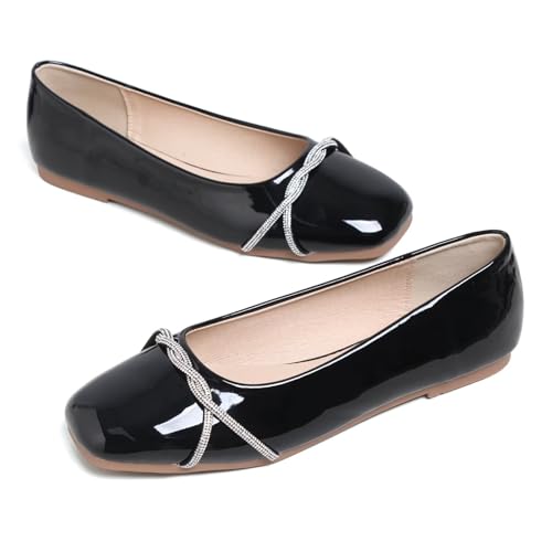 Image of TN TANGNEST Womens Casual Flats Fashion Chain Pointed Toe Ballet Flats Rhinestone Flats Comfort Slip On Dress Shoes