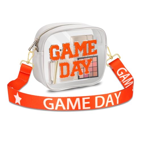 Game Day Clear Bag for Stadium Events with Letter Patches Stadium Approved Clear Crossbody Purse for Concerts Sports Events