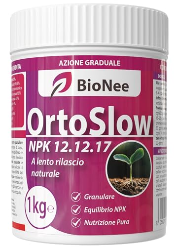 Bionee OrtoSlow 1 kg - Abono granulado NPK 12.12.17 de liberación lenta | Nutrición completa y equilibrada para hortalizas, huertos y jardín | con magnesio, azufre y zinc