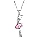 Neoglory Fashion Jewelry Pink Crystal Ballet Dance Girl Pendant Necklace Ballerina for Women Gift 18"