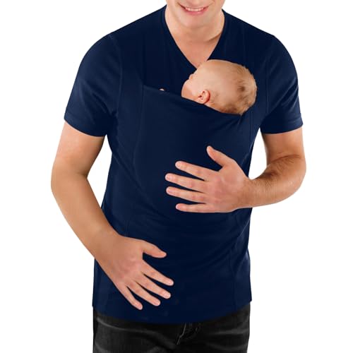 Mens Baby Carrier Shirt V Neck Short Sleeve T-Shirts for Men Skin to Skin T-Shirt with Pocket