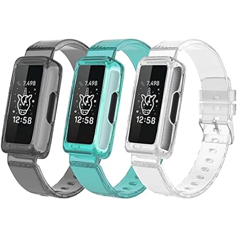 ESeekGo Compatible for Fitbit Ace 3 Bands/Fitbit Ace 2 Bands for Kids, TPU Clear Sport Rugged Bands with Bumper Case Compatible for Fitbit Inspire/Inspire 2/Inspire Hr/Luxe Bands for Women Girls Boys Cover