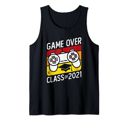 Game Over Class of 2021 Gamer Vintage Graduation Tank Top, Black
