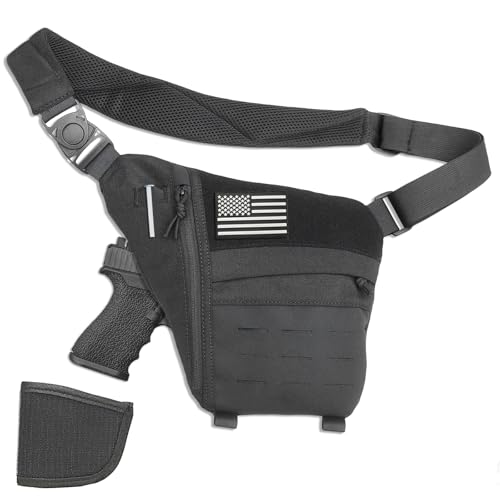 WCALULEG Tactical Sling Bag for Men Women Crossbody Anti-Theft CCW Sling Bag EDC Carry (Black with holster)