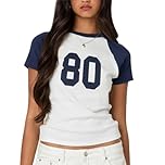 Women Y2k Short Sleeve Jersey Crop Tops Graphic Number Print Baby Tees Summer Teen Girls Slim Fit Going Out T Shirts (Blue, S)