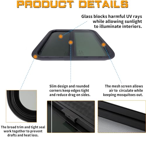 RV Window, 23.6" W x 21.6" H Horizontal Sliding Window, RV Window Replacement, Camper Windows with Screen(With Trim Kit) - Image 5