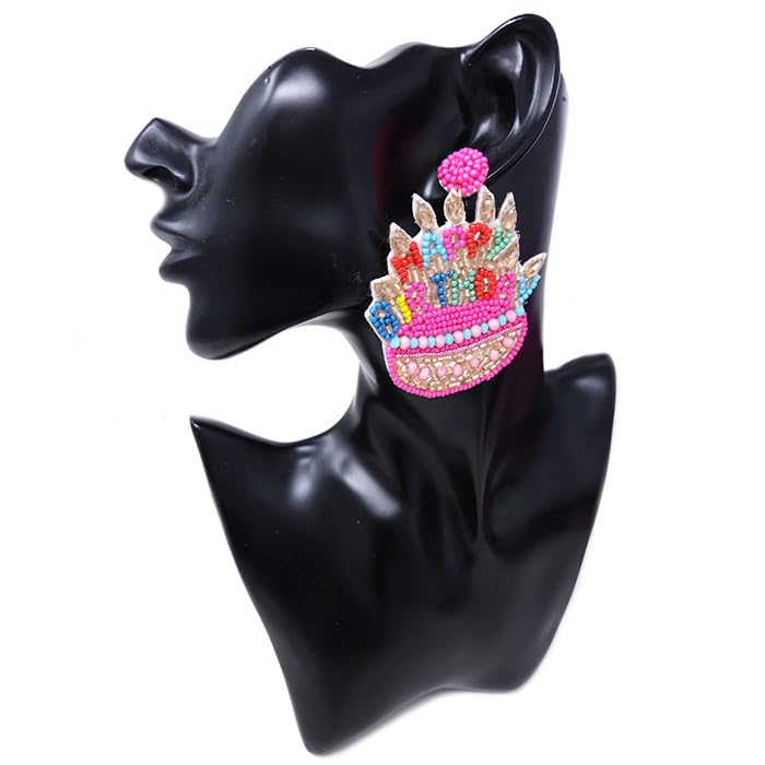 Beaded Birthday Cake Post Earrings Handmade B-day Cake Earrings2