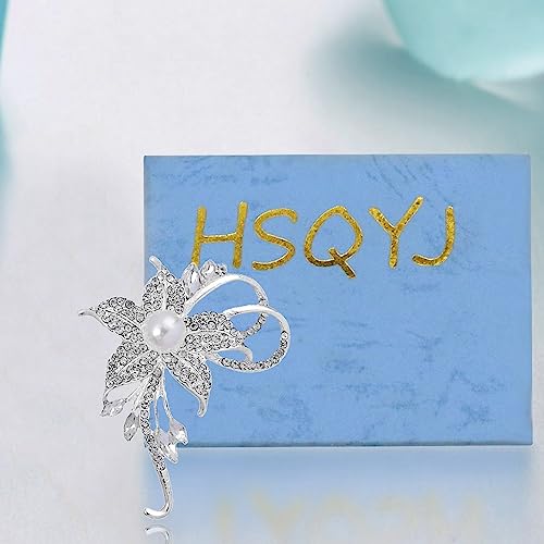 Image of Crystal Pearl Flower Brooches Pins Fashion Beautiful Created Rhinestone Floral Brooch Good Idea for Party Dance Wedding Banquet for Elegant Women Girl