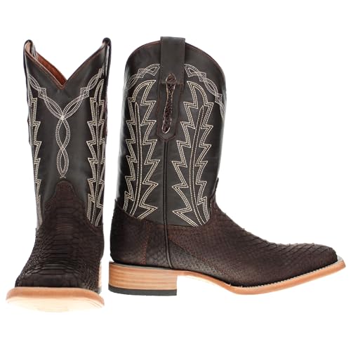 Vaccari Men's Crockett Genuine Matte Chocolate Python Square Toe Cowboy Western Boots2