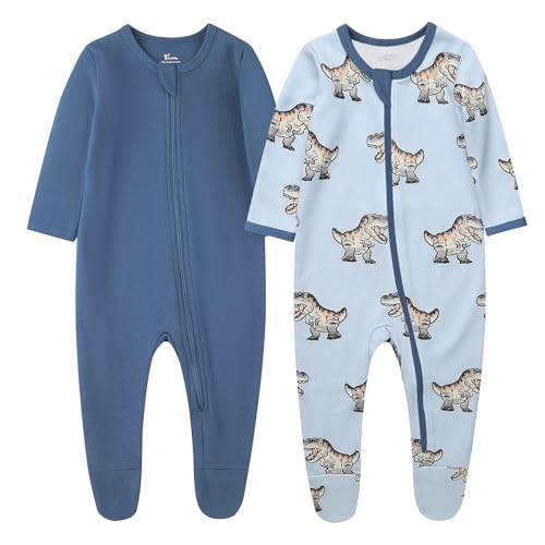 Image of O2 BABY Baby Boys Girls Organic Cotton Zip-Front Sleeper Pajamas, Footed Sleep 'n Play