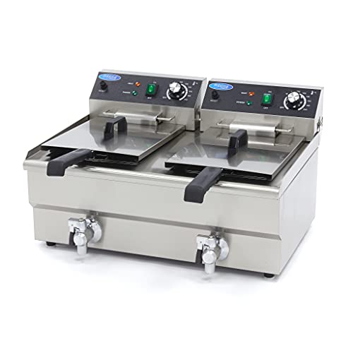 Fritteuse 2x 13 L – 2 Körbe – mit Hahn – Fritteuse – Doppel-Catering-Fritteuse – Edelstahl – Profi – 26 Liter Fritteuse 2x 13 L – 2 Körbe – mit Hahn – Fritteuse – Doppel-Catering-Fritteuse – Edelstahl – Profi – 26 Liter