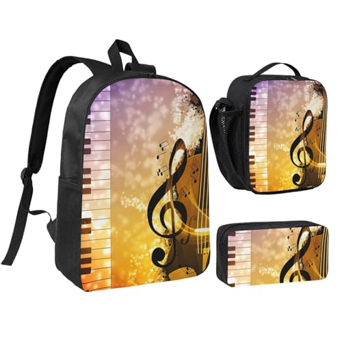 Sac à dos 3 en 1 notes de musique avec boîte à déjeuner et trousse pour école