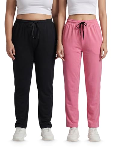 Image of Fflirtygo Cotton Solid Track Pant /Lounge Wear /Pocket Payjama �100% Export Quality Soft Cotton Night Wear /Pocket Pyjama for Women Combo Pack, Black & Blue Pyjama