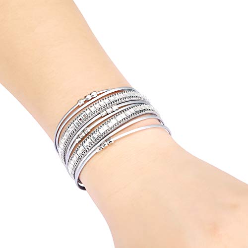 Image of Fesciory Leather Wrap Bracelets for Women, Boho Western Layered Jewelry | Layered leather cuff bracelets, Easy on and off, Boho western style, Daily wear, Gift for women