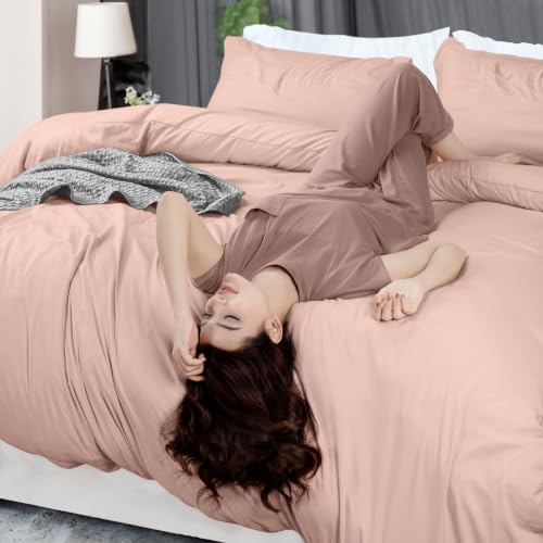 Image of Duvet Cover King, 3 PC Cotton Like Polyester with Zipper Closure, Tea Pink