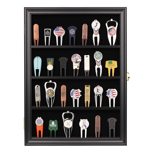 Image of Golf Divot Tool Display Case Wall Mount W /98% UV Acrylic Door Lockable Storage Display Box for Collection (Black-Divot Tool Display)