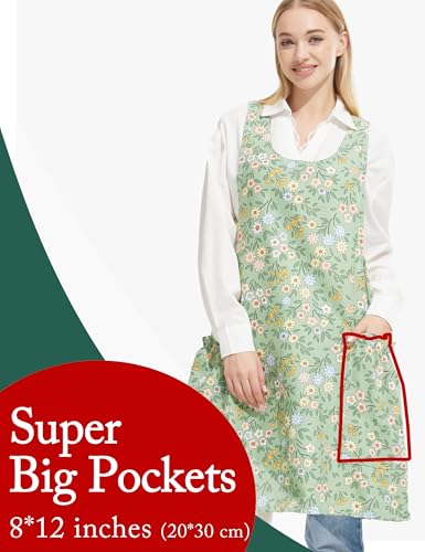Image of Cozy Adjustable Cross Back Aprons for Women with Pockets Cotton Linen Cooking Kitchen Baking
