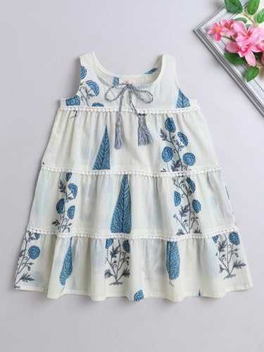 Image of The Magic Wand Kids Girls Casual Dresses, Knee Length Singlet Strap Fit & Flared Cotton Once Piece Stylish Frocks fo rBeach Summer Season Vacation