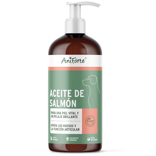 AniForte Aceite de Salmón para Perros 1 Litro - 100% Natural. Contiene Ácidos Grasos Omega 3, EPA, DHA Y Linolénico. Beneficioso para Huesos Fuertes y Pelaje Brillante