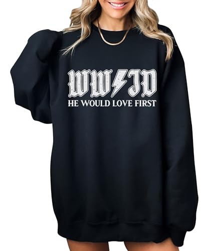TEEAMORE Vintage WWJD Sweatshirt What Would Jesus Do He Would Love First Crewneck Christian