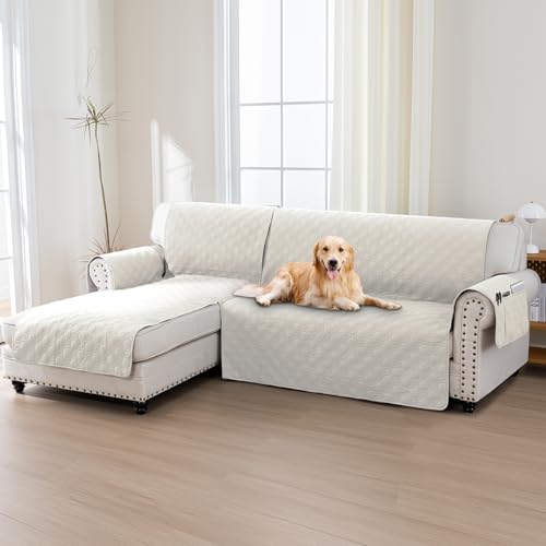 BellaHills Funda Sofa Chaise Long,Funda 3 Plazas,Fundas Sofa Chaise Longue Brazo Izquierdo,100% Funda Impermeable Forma de L 247 cm,Beige