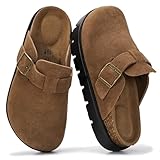 Project Cloud 100% Genuine Leather Platform Clogs for Women Footwear - Memory Foam Arch Support Cork Footbed Casual Shoes & Mules for Women 2026 (BentonChunky, CACAOSUEDE,11)