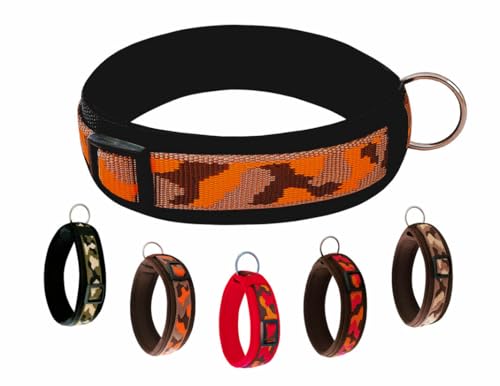 BUDDYPACK-Hundehalsband Extra-Breit & Weich mit Neopren-Polster für Kleine und Große Hunde (Hellbraun-Orange-Dunkelbraun, S)
